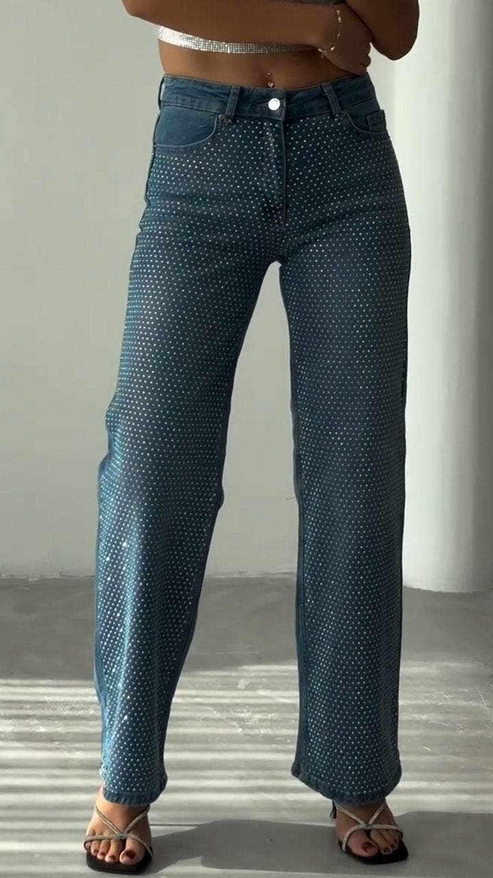 Women's Casual Stretch Jeans with Rhinestones