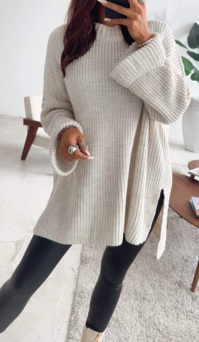 Women's Casual Warm Half Turtleneck Hem Cardigan Pullover Sweater