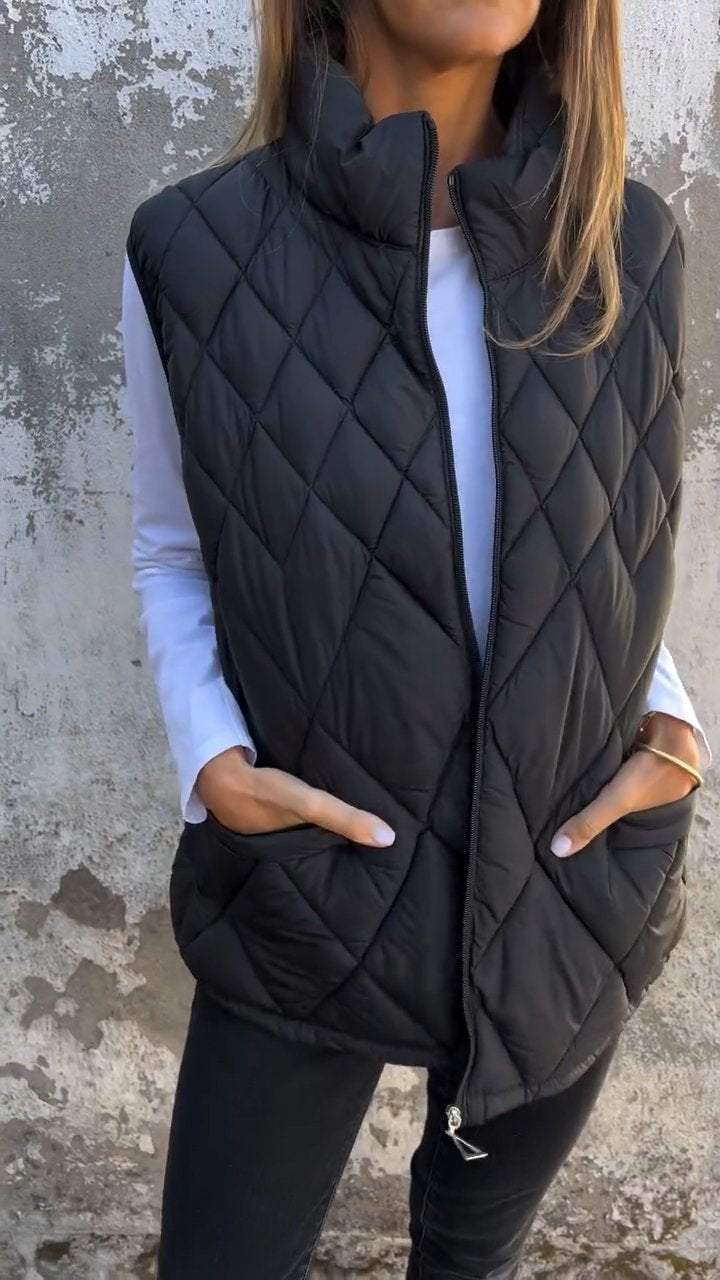 Ladies Winter All with Solid Color Casual Vest Coat