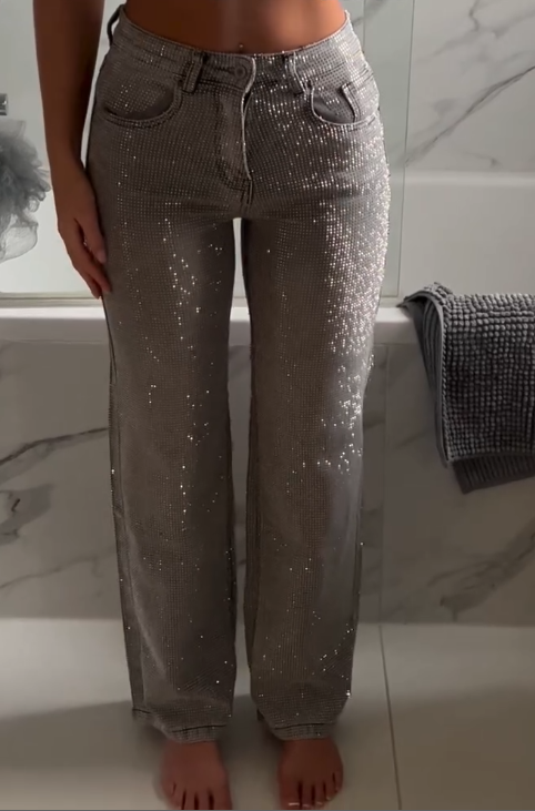 Women's Rhinestone Casual Denim Trousers