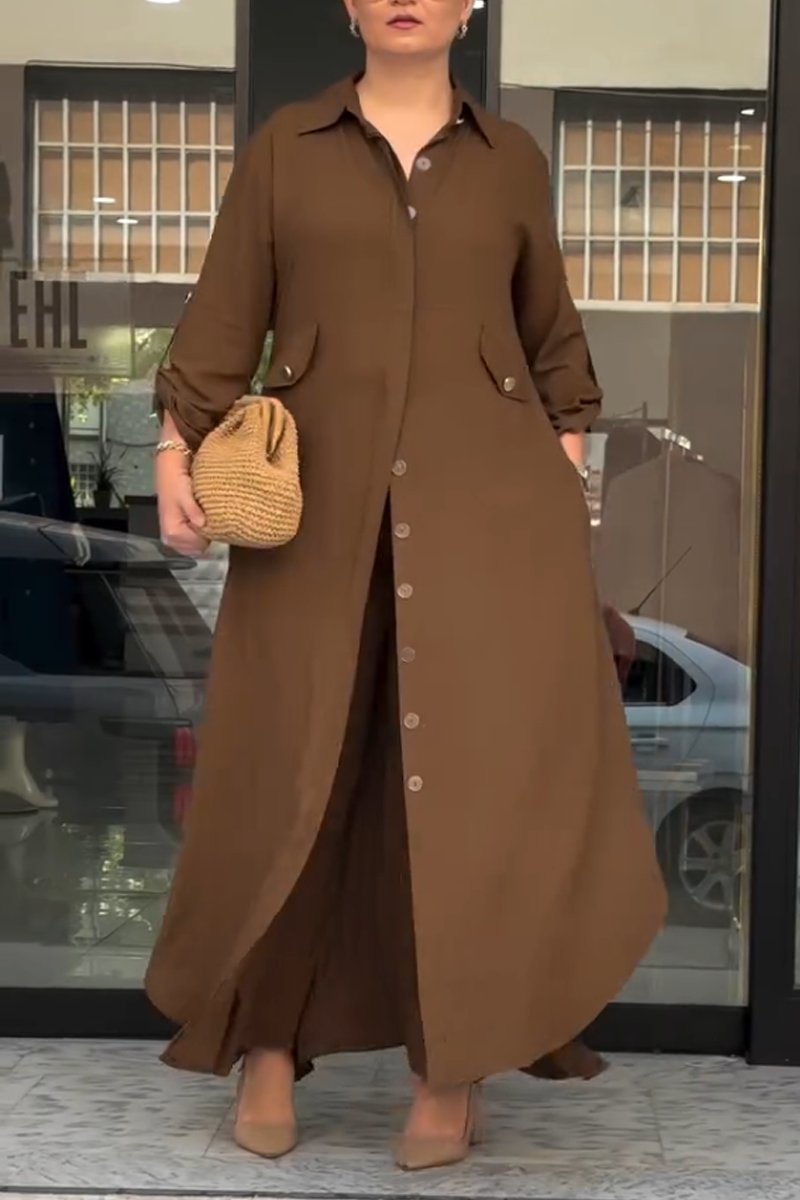 Women's Casual Long Shirt Straight Pants Suit