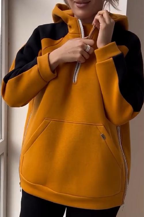 Women's Zippered Casual Sweatshirt with Slit Hood